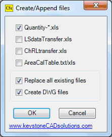 'Create/Append files' dialog box for 'CSx' command